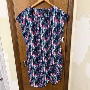 Attention Women's XXL Cap-Sleeve Abstract Print Dress - Navy & Pink